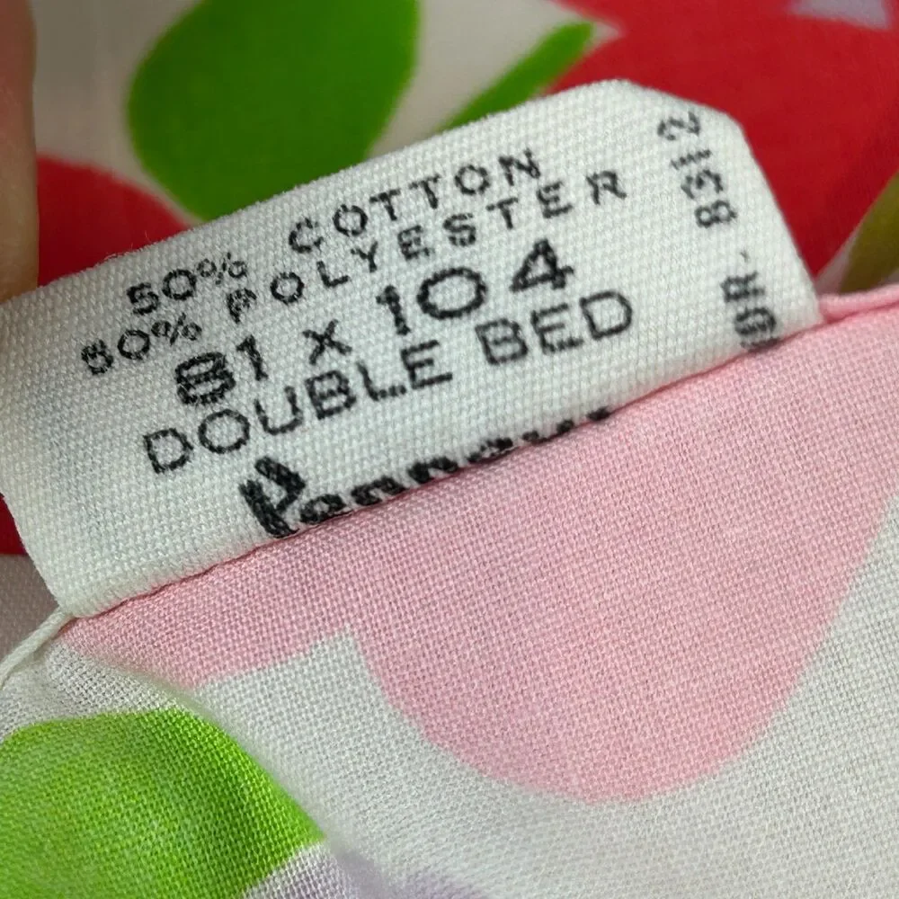 Vintage Pennprest Penneys Percale Pink Red Floral Full Flat Bed Sheet 81x104